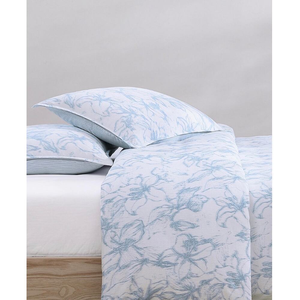 Tommy Hilfiger Full Queen Duvet Set Blue Floral 100% Cotton Slub NEW - Picture 4 of 6